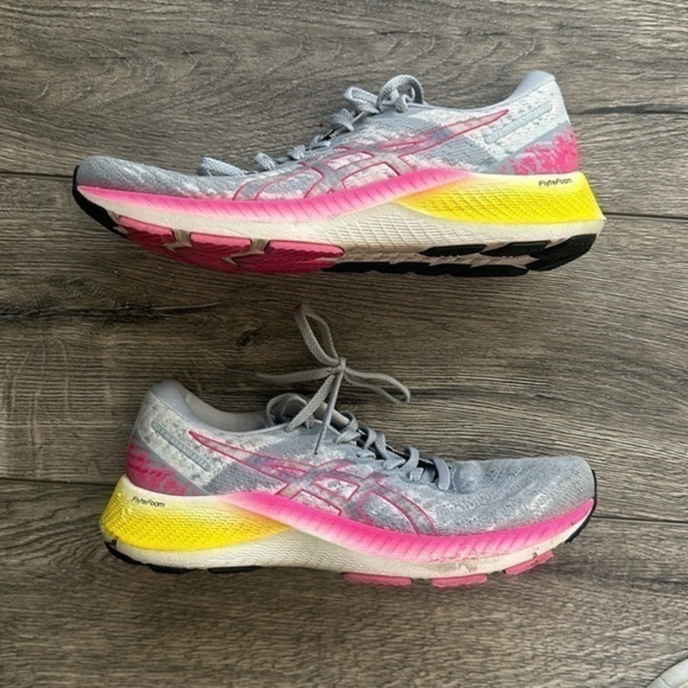 ASICS shoes, size 10 1/2 gray pink yellow Gel-Kayano Lite